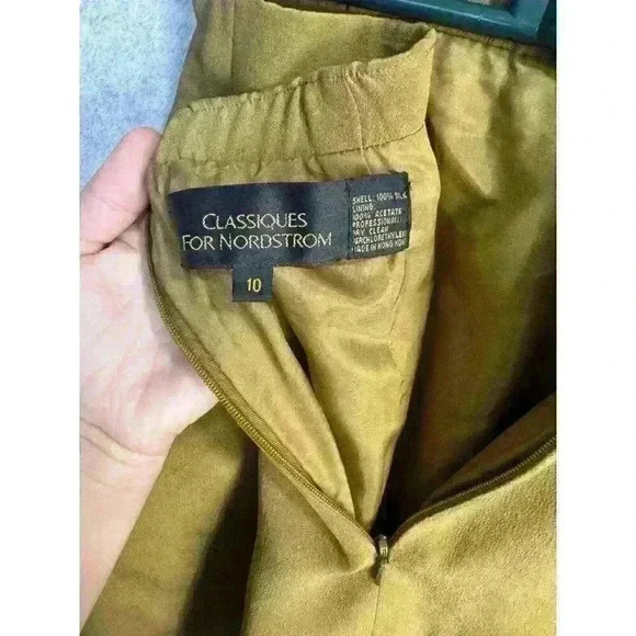 VTG 90s 100% Silk CLASSIQUES FOR NORDSTROM Olive Midi Skirt Sz 10 Lined Zipper - Picture 11 of 12